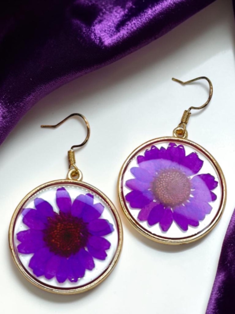 Purple Dried Flower Drop Earrings